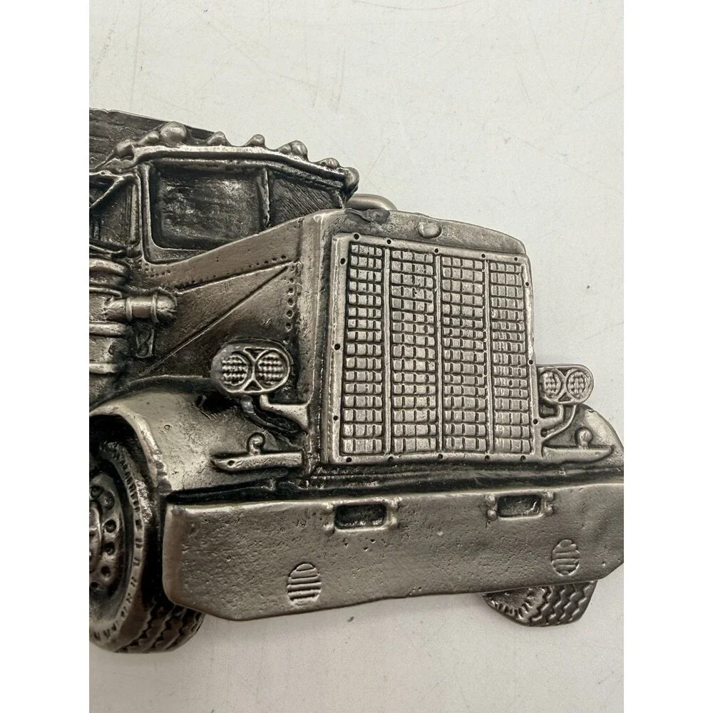 Vintage Metal 18 Wheeler Big Rig Tractor Trailer Dump Truck Belt Buckle # 2047